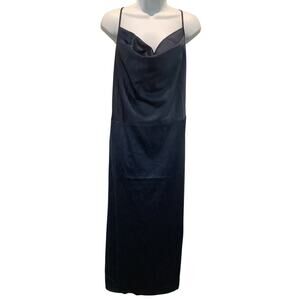VENUS NAVY BLUE DRAPE NECK SATIN SIDE SLIT MAXI SLIP DRESS 22 NWT
